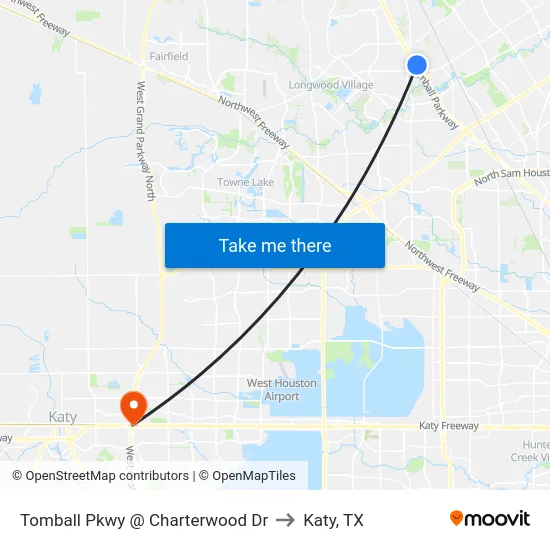 Tomball Pkwy @ Charterwood Dr to Katy, TX map
