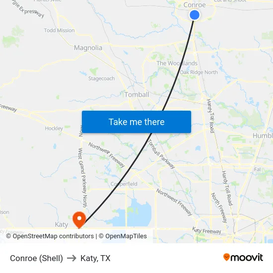 Conroe (Shell) to Katy, TX map
