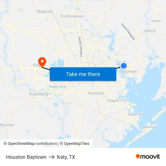 Houston Baytown to Katy, TX map