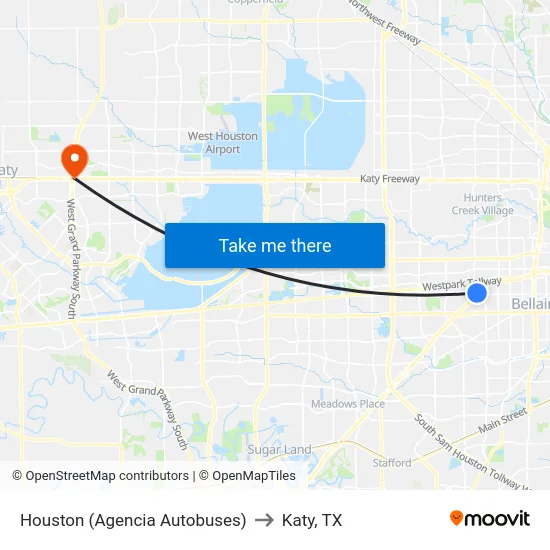 Houston (Agencia Autobuses) to Katy, TX map