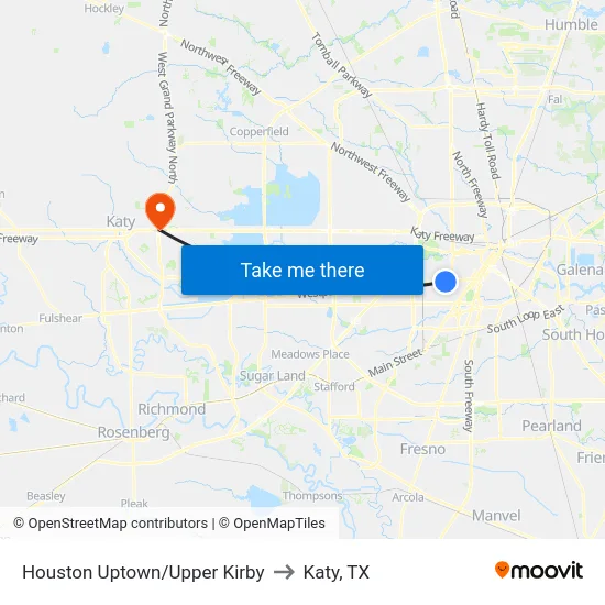 Houston Uptown/Upper Kirby to Katy, TX map