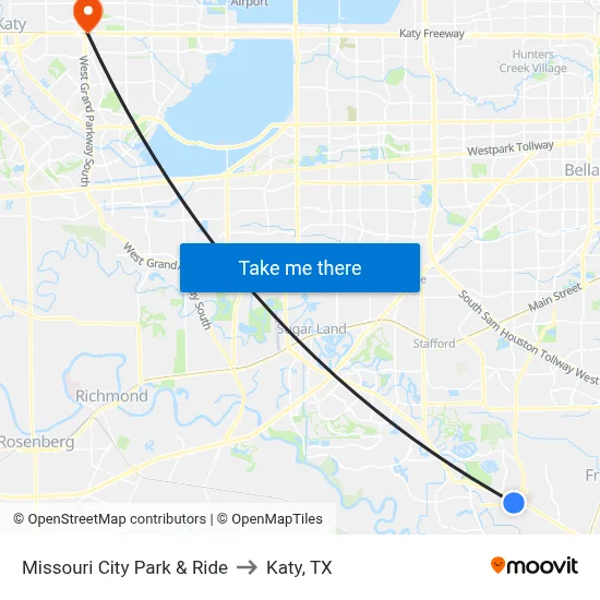 Missouri City Park & Ride to Katy, TX map