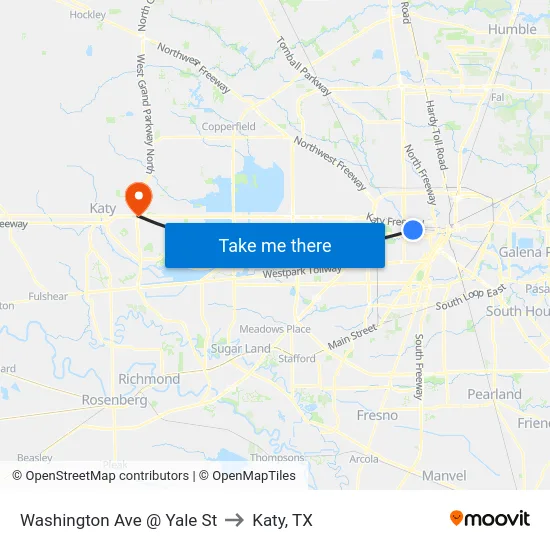 Washington Ave @ Yale St to Katy, TX map