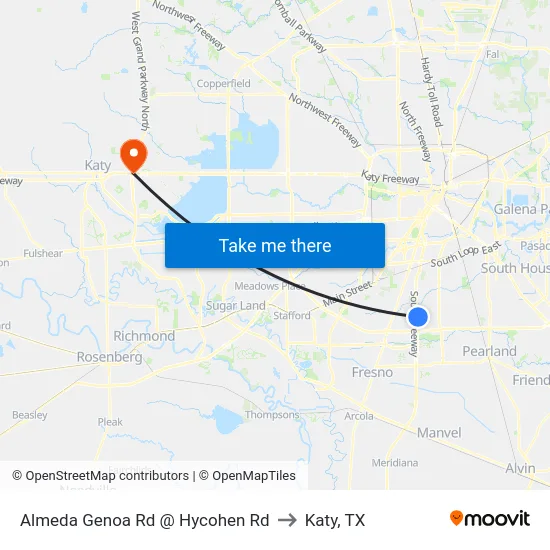 Almeda Genoa Rd @ Hycohen Rd to Katy, TX map