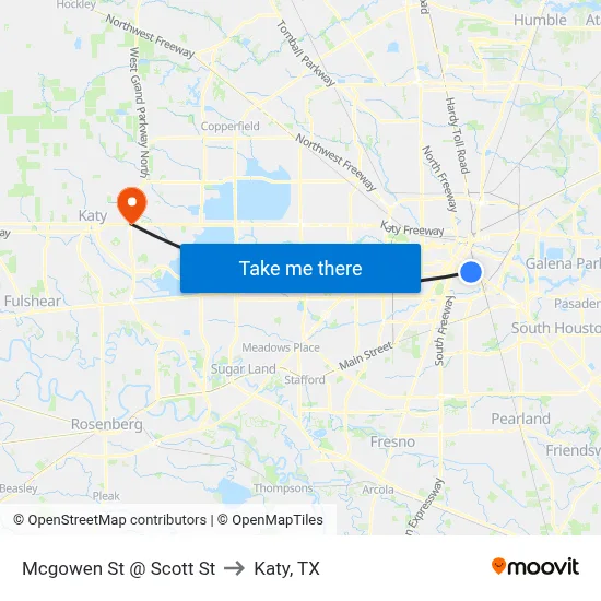 Mcgowen St @ Scott St to Katy, TX map