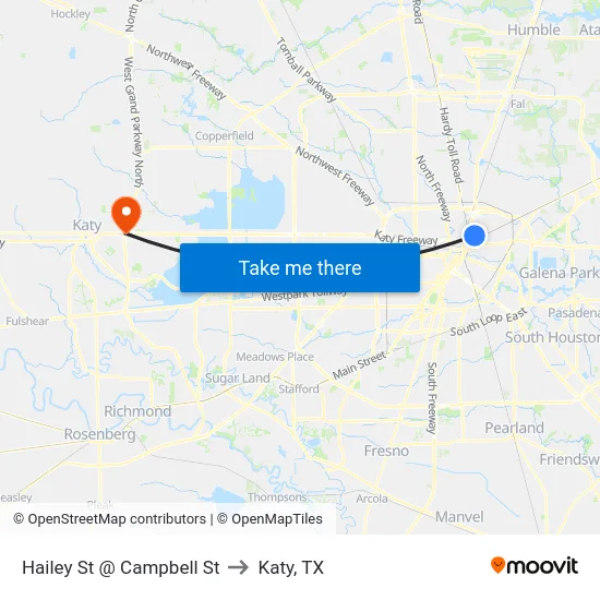 Hailey St @ Campbell St to Katy, TX map