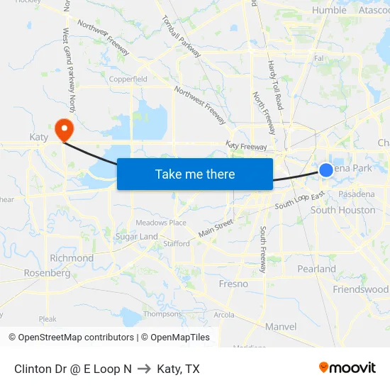 Clinton Dr @ E Loop N to Katy, TX map