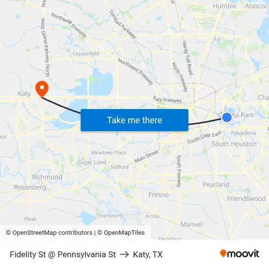 Fidelity St @ Pennsylvania St to Katy, TX map
