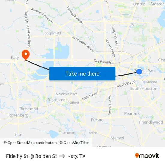 Fidelity St @ Bolden St to Katy, TX map