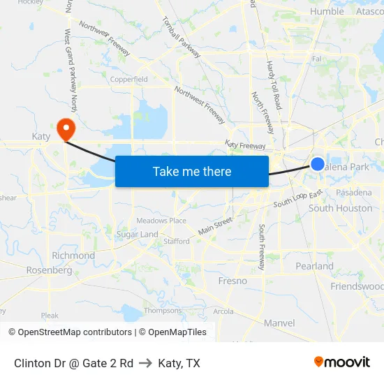 Clinton Dr @ Gate 2 Rd to Katy, TX map