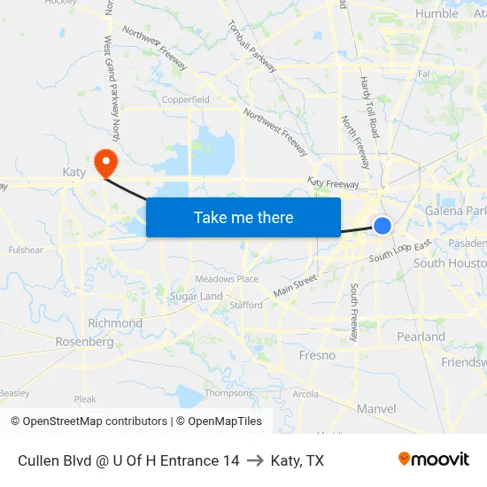 Cullen Blvd @ U Of H Entrance 14 to Katy, TX map