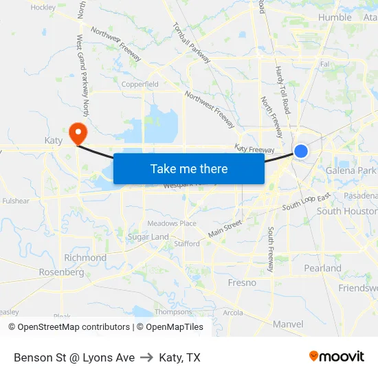 Benson St @ Lyons Ave to Katy, TX map