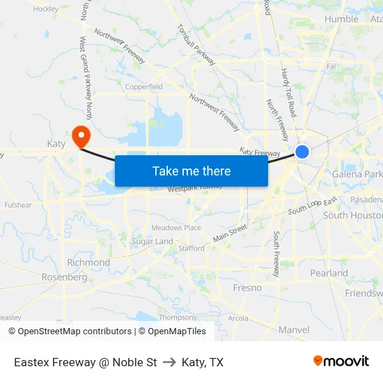 Eastex Freeway @ Noble St to Katy, TX map