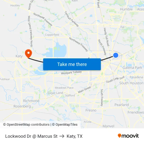 Lockwood Dr @ Marcus St to Katy, TX map