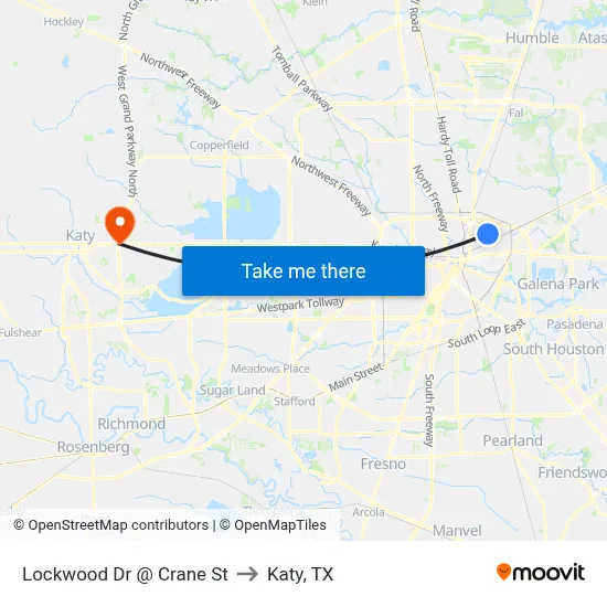 Lockwood Dr @ Crane St to Katy, TX map