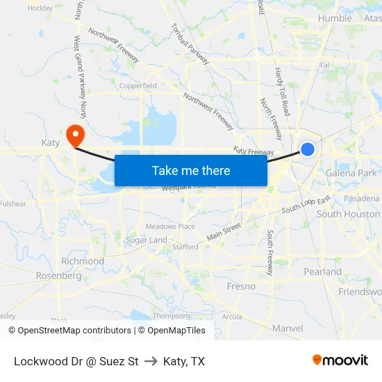 Lockwood Dr @ Suez St to Katy, TX map
