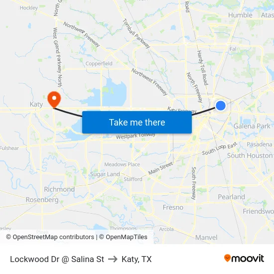 Lockwood Dr @ Salina St to Katy, TX map