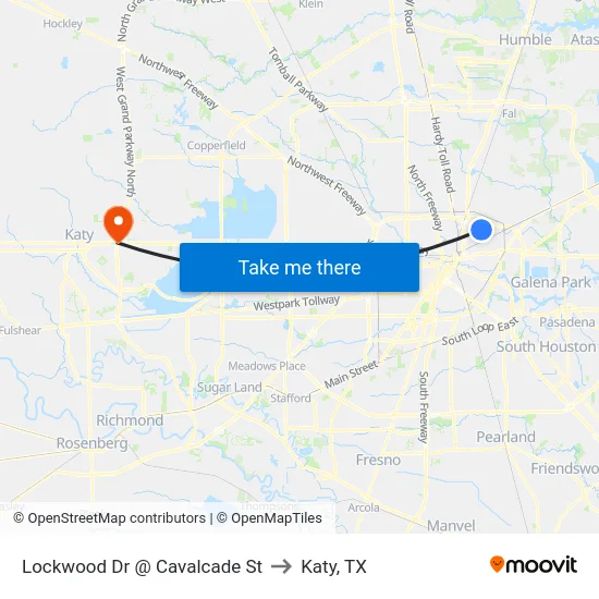 Lockwood Dr @ Cavalcade St to Katy, TX map