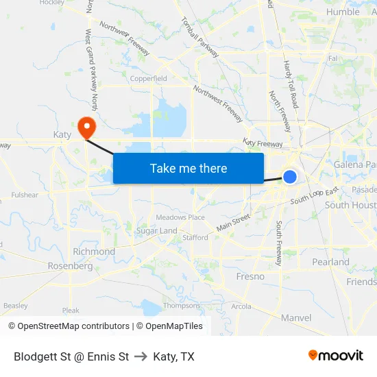 Blodgett St @ Ennis St to Katy, TX map