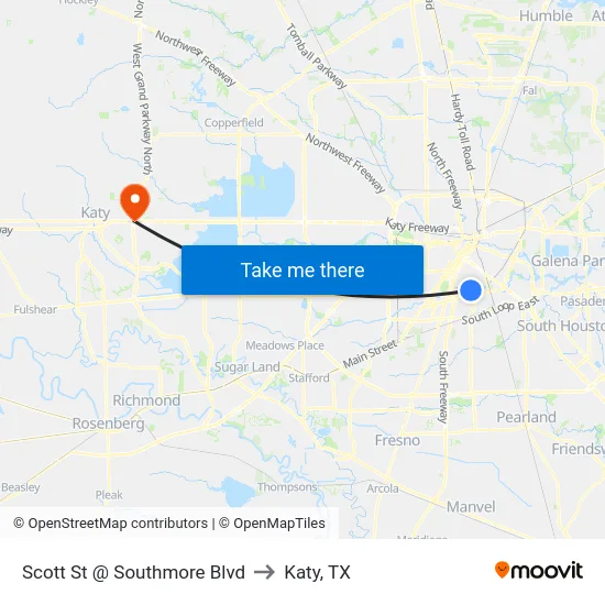 Scott St @ Southmore Blvd to Katy, TX map