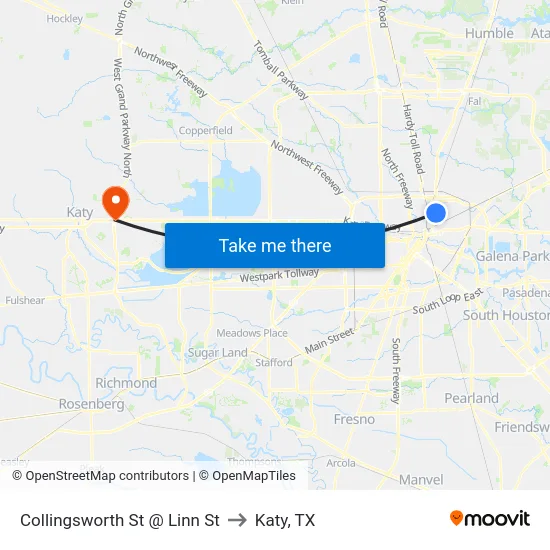 Collingsworth St @ Linn St to Katy, TX map