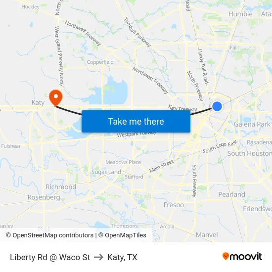 Liberty Rd @ Waco St to Katy, TX map