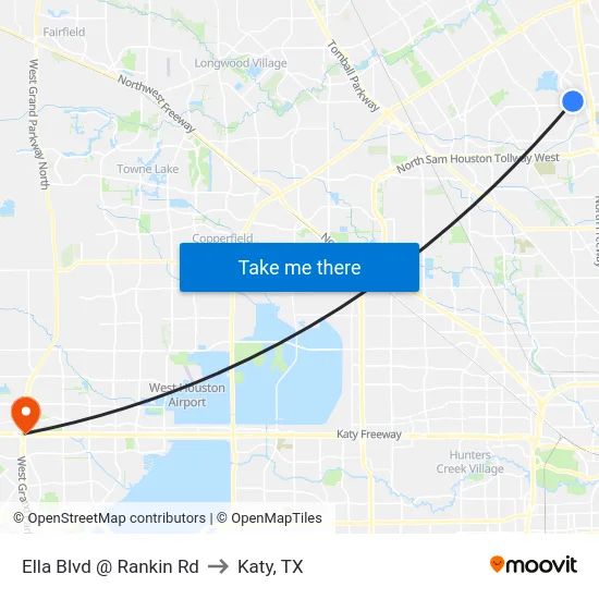 Ella Blvd @ Rankin Rd to Katy, TX map