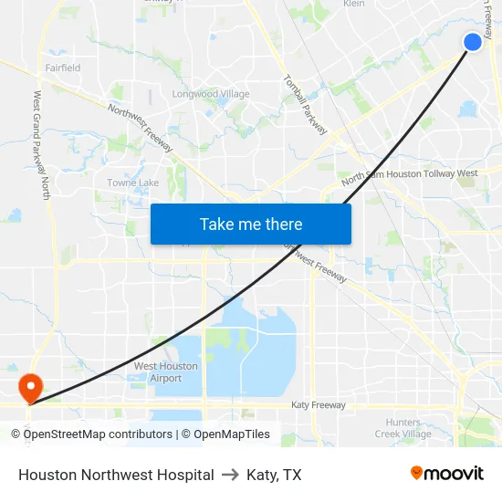 Houston Northwest Hospital to Katy, TX map