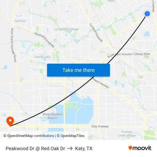 Peakwood Dr @ Red Oak Dr to Katy, TX map