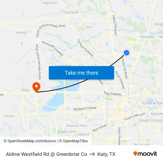 Aldine Westfield Rd @ Greenbriar Co to Katy, TX map
