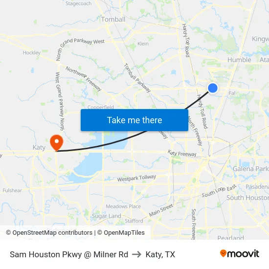 Sam Houston Pkwy @ Milner Rd to Katy, TX map