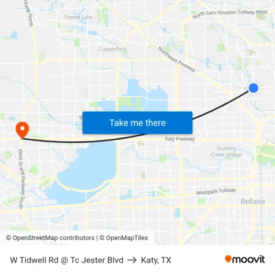W Tidwell Rd @ Tc Jester Blvd to Katy, TX map