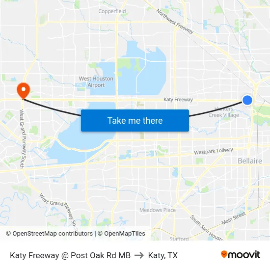 Katy Freeway @ Post Oak Rd MB to Katy, TX map