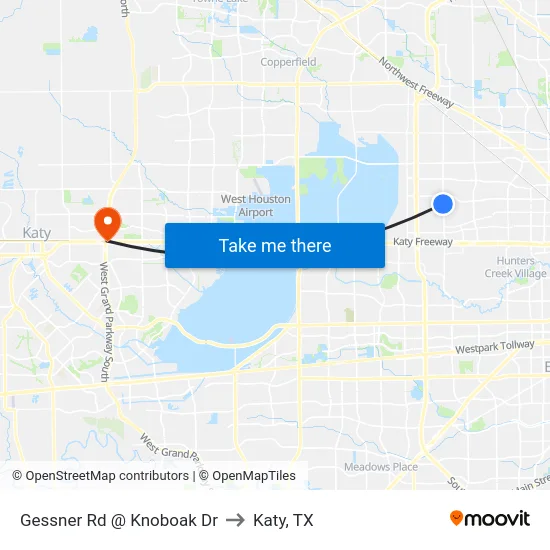 Gessner Rd @ Knoboak Dr to Katy, TX map