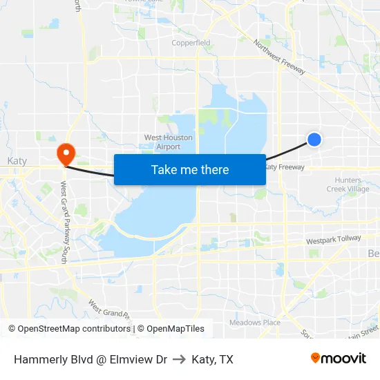 Hammerly Blvd @ Elmview Dr to Katy, TX map