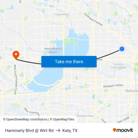 Hammerly Blvd @ Wirt Rd to Katy, TX map