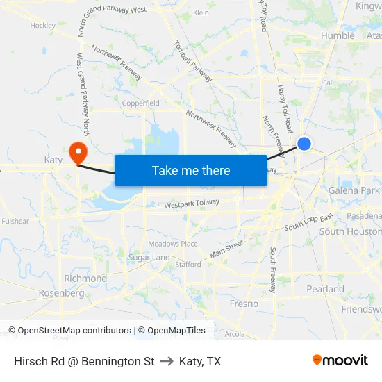 Hirsch Rd @ Bennington St to Katy, TX map