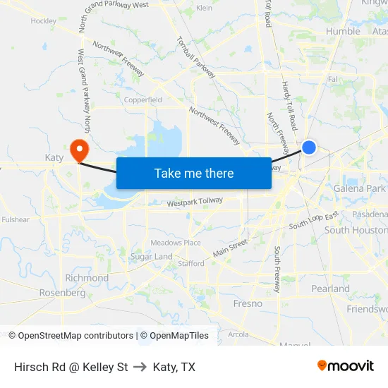 Hirsch Rd @ Kelley St to Katy, TX map