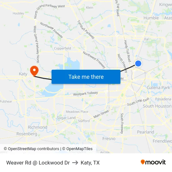Weaver Rd @ Lockwood Dr to Katy, TX map