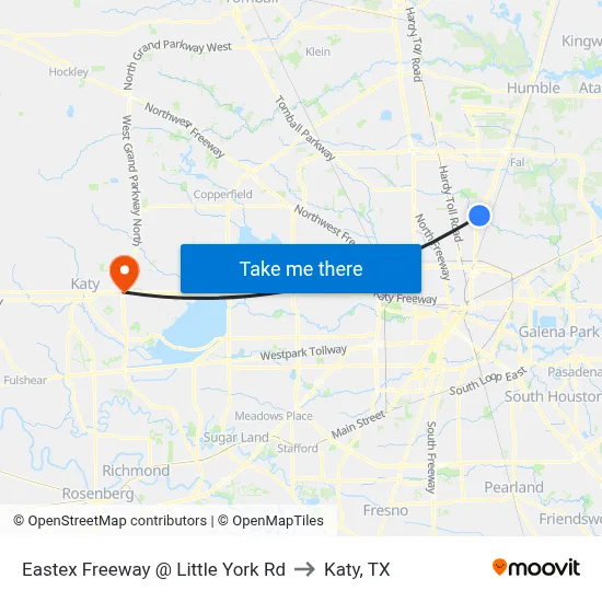 Eastex Freeway @ Little York Rd to Katy, TX map