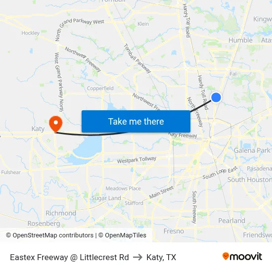 Eastex Freeway @ Littlecrest Rd to Katy, TX map