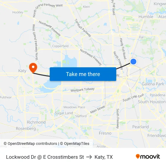 Lockwood Dr @ E Crosstimbers St to Katy, TX map