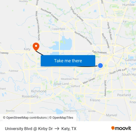 University Blvd @ Kirby Dr to Katy, TX map