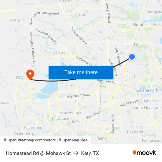 Homestead Rd @ Mohawk St to Katy, TX map