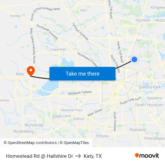 Homestead Rd @ Hallshire Dr to Katy, TX map