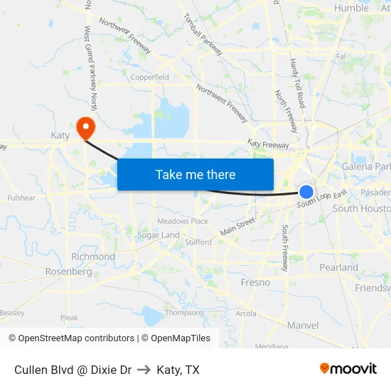 Cullen Blvd @ Dixie Dr to Katy, TX map