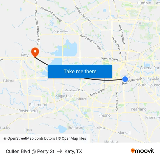 Cullen Blvd @ Perry St to Katy, TX map
