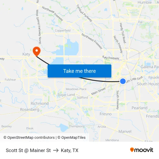 Scott St @ Mainer St to Katy, TX map