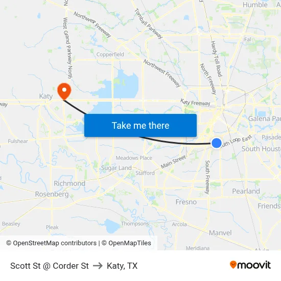 Scott St @ Corder St to Katy, TX map