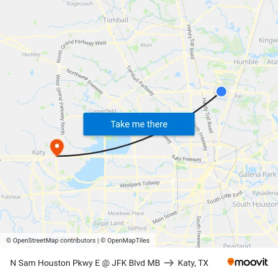 N Sam Houston Pkwy E @ JFK Blvd MB to Katy, TX map